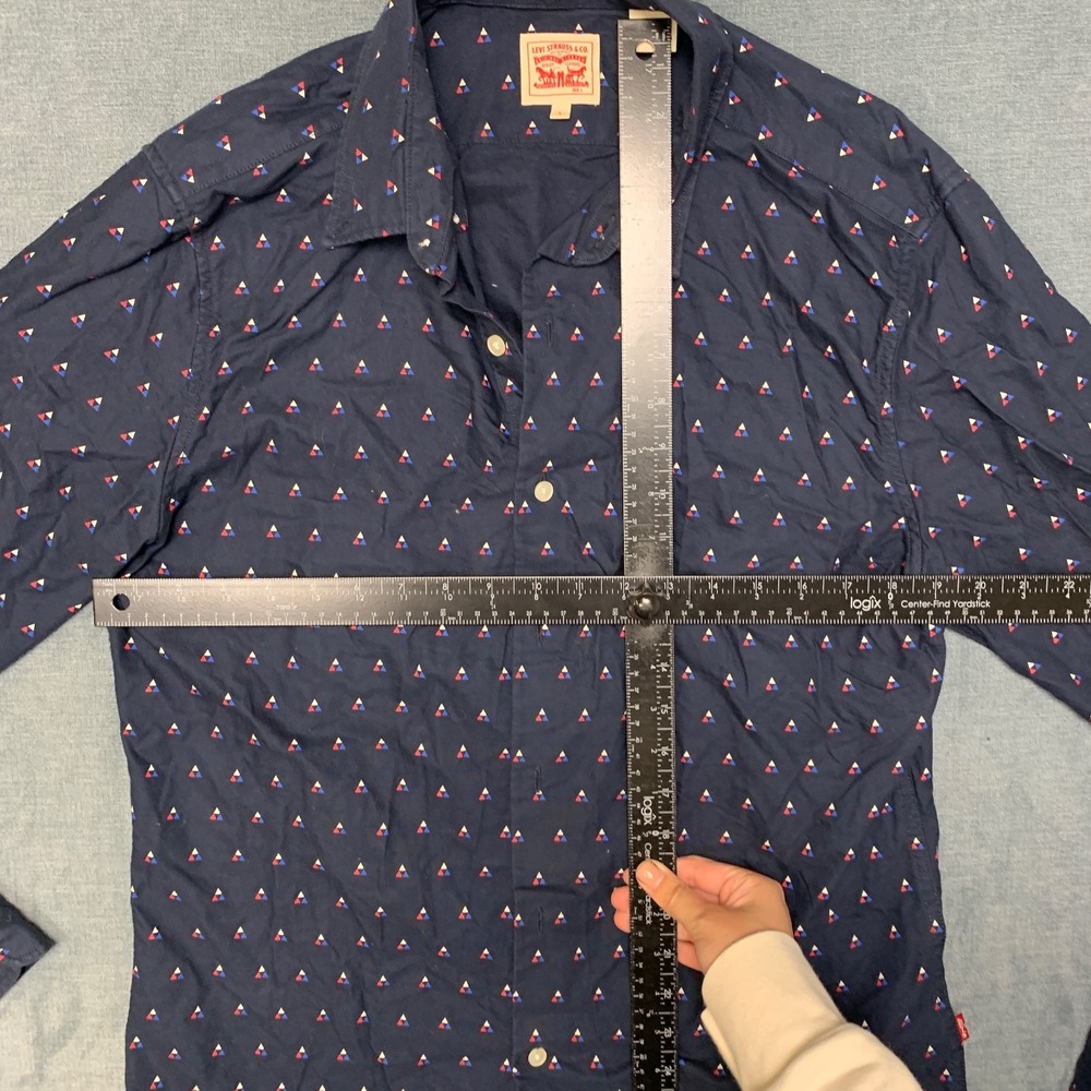 Levi's Shirt Mens Large Navy Blue Geometric Print Long Sleeve Button Up Slim Fit - Picture 11 of 16